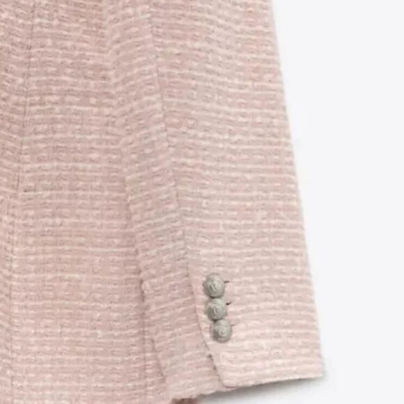 ZARA TEXTURED TWEED DOUBLE BREASTED BLAZER PINK - Picture 4 of 9